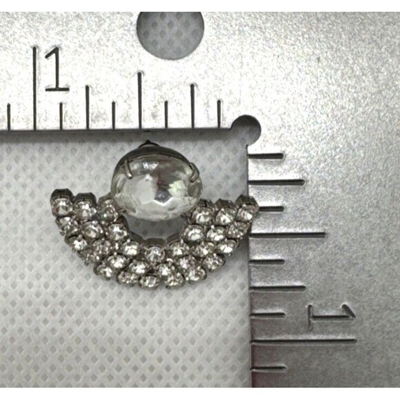 Vintage Rhinestone Silver Tone Semi Circle Stud Dangle Pierced‎ Earrings Retro - Picture 6 of 7